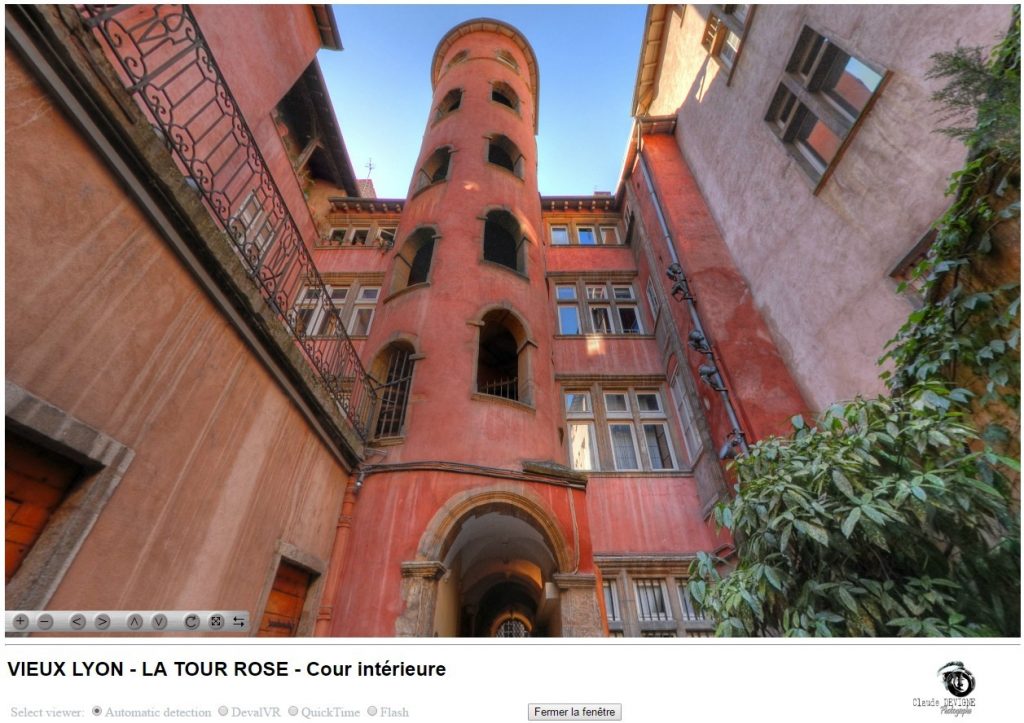 Copie écran pour accéder à la vue panoramique de la Tour Rose de Lyon